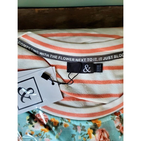 NWT Ampersand Ave Women's Crew Neck Pullover Teal Coral White Floral Sz 3XL - Picture 2 of 4